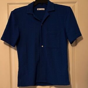 Zara Men's Deep Blue Casual Button Down Shirt